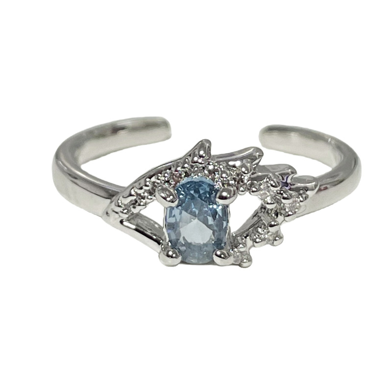 A unique blue zircon eye opening ring with a light luxury and niche design sense, a sophisticated and fashionable ring with a cold and elegant style for women Item Picture