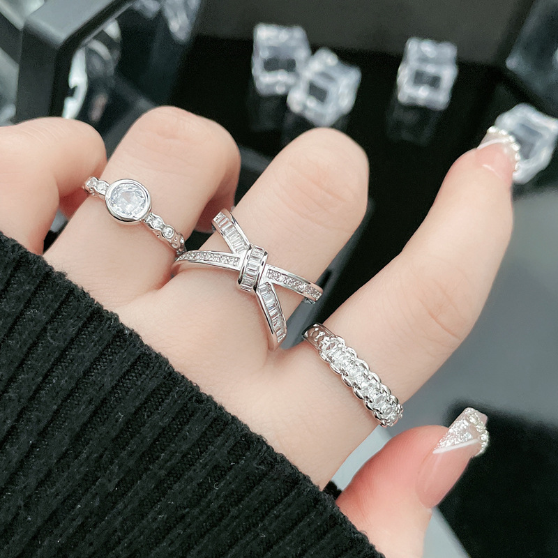 A light luxury cross-set micro-inlaid zircon niche open ring for women on Instagram, with a cold style, unique and versatile personality, and a sweet and cool temperament details Picture