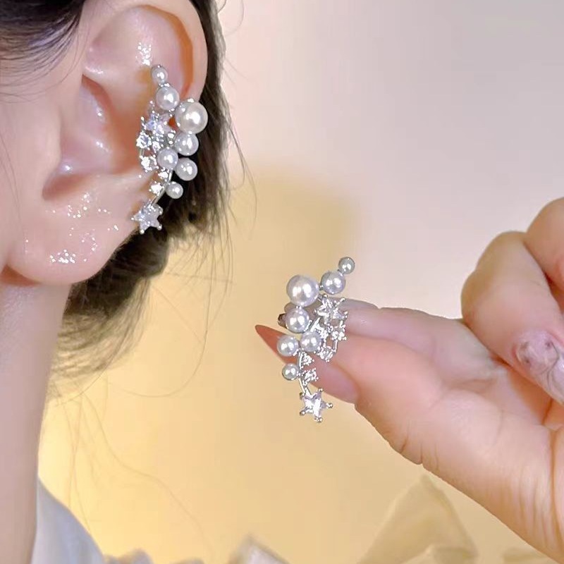 Elegant and noble lady ~ Pearl Star Ear Bone clip without ear holes, versatile, high-end, light luxury, unique daily commuting earrings full figure