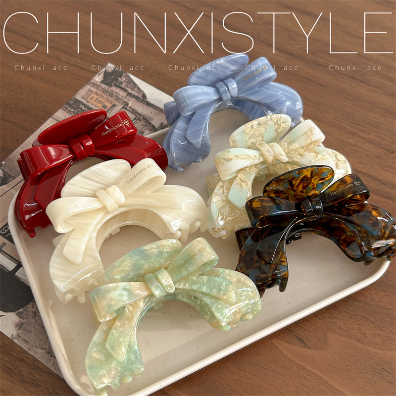 French high-end bow acetate clip, elegant and refined hair clip, arched updo, shark clip, women's hair accessory, hair clip full figure