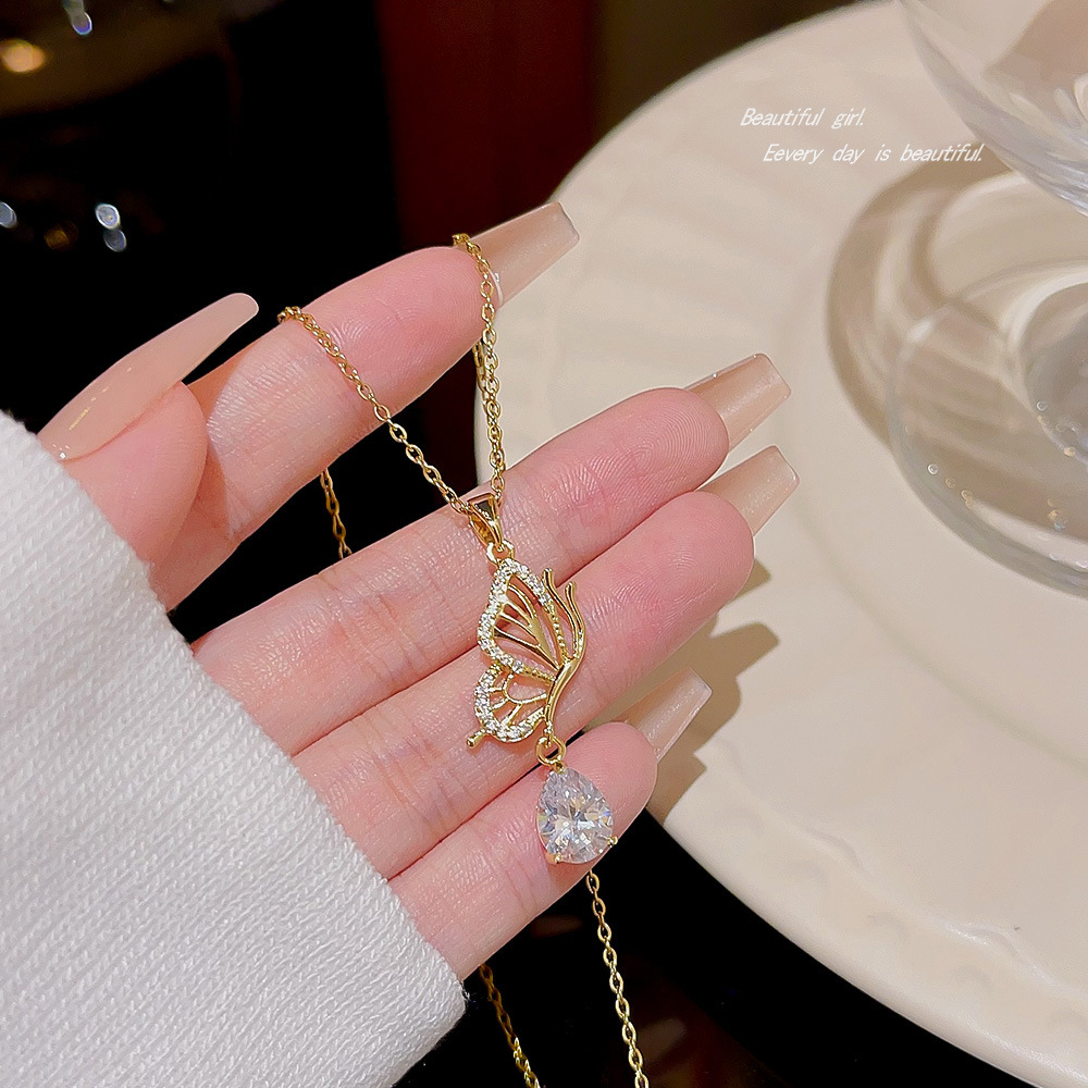 Non-fading titanium steel necklace accessory for women, new Korean niche design butterfly pendant accessory, light luxury collarbone chain Specification drawing