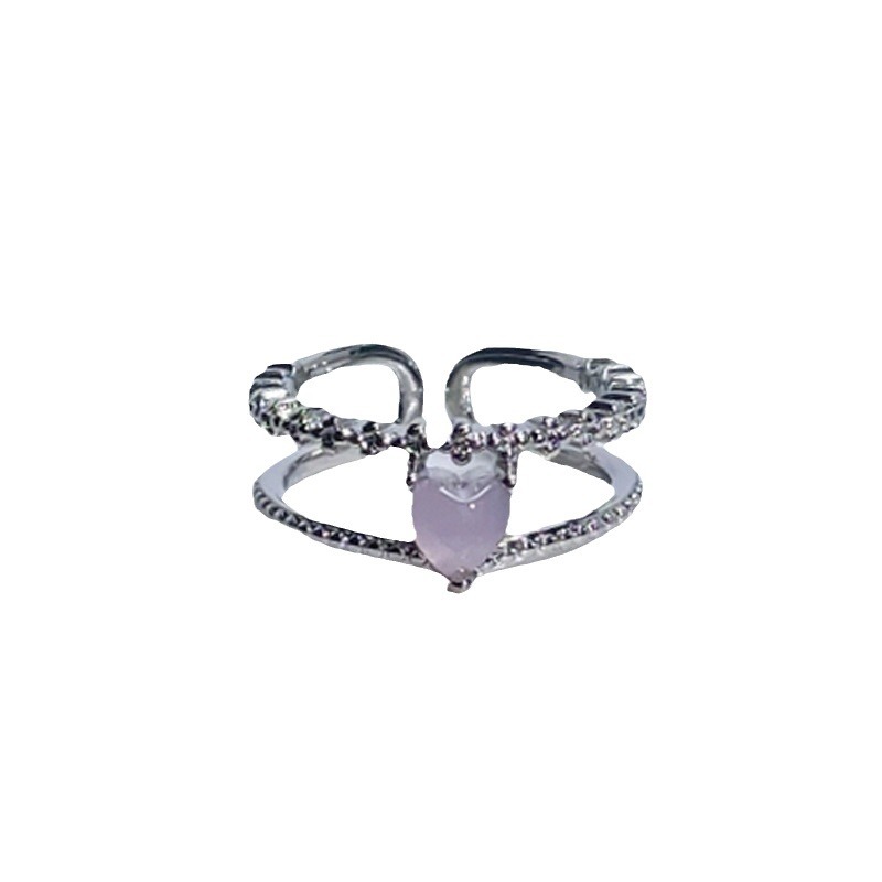 Simple double-layer pink tender heart sweet and cool style open ring, fashionable Instagram niche design, exquisite and versatile ring trend Item Picture