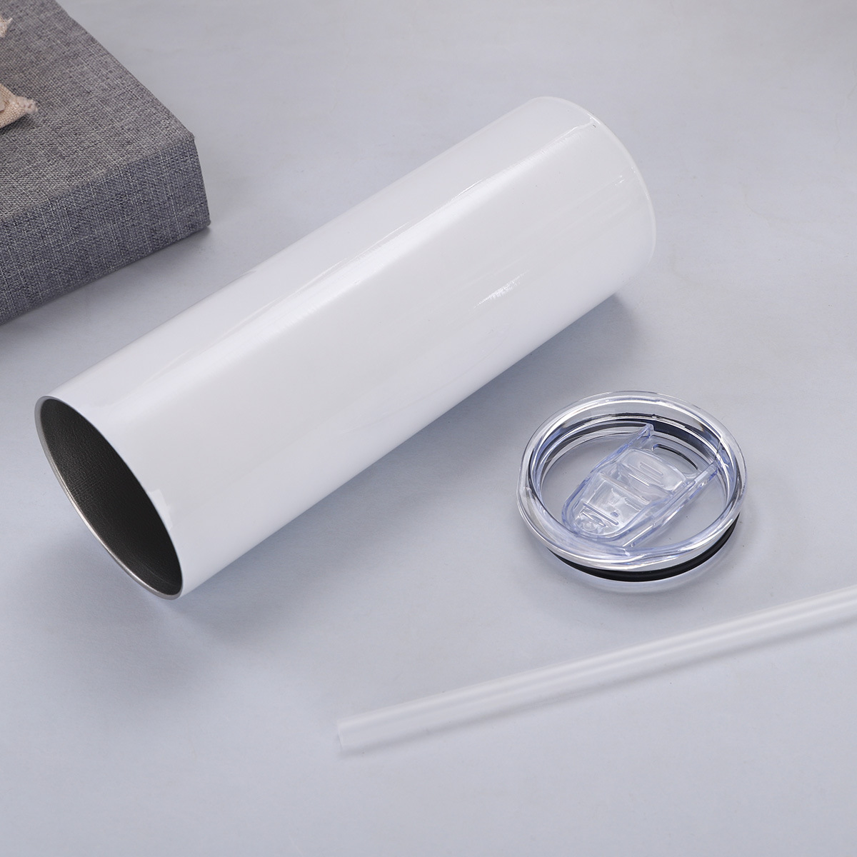 Cross-border 20oz straight cup, 304 stainless steel double-layer vacuum pure white insulated cup, sublimation car cup with straw details Picture