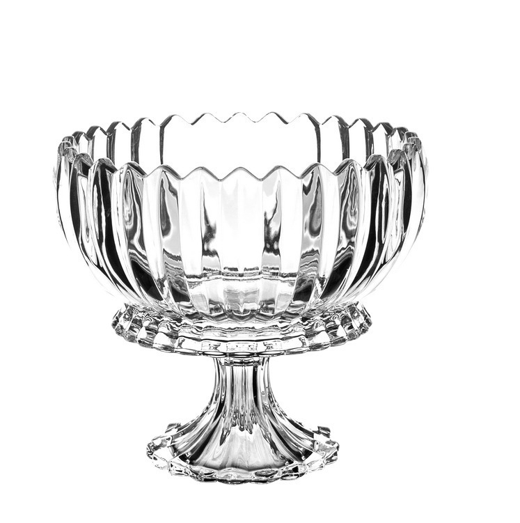 Modern crystal glass fruit plate, KTV hotel, tall and large dried fruit basin, snack plate, candy cup, striped fruit pit Item Picture