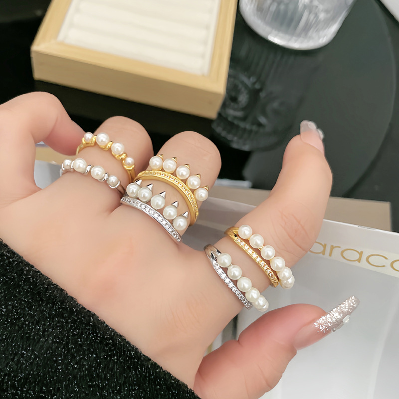 A super fairy-like French niche design pearl zircon ring for women, a new high-end, sweet and cool, exquisite layered index finger ring Specification drawing