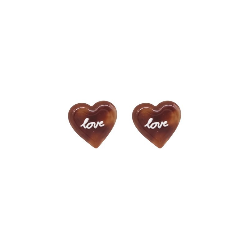 Amber black sugar ~ Korean version sweet love oil-infused acetic acid heart-shaped earrings for women, retro autumn and winter unique style earrings Item Picture