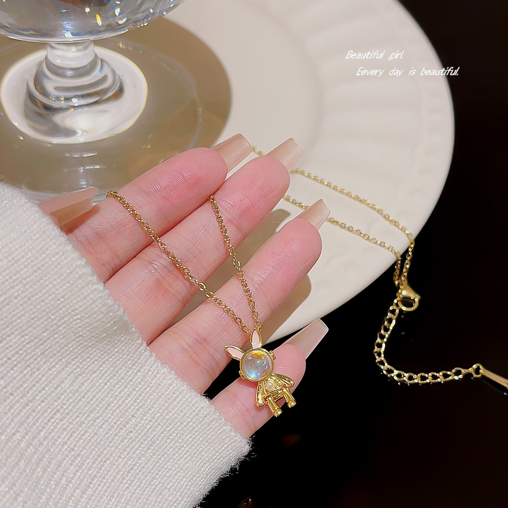 The design sense space rabbit necklace is a versatile, niche, and light luxury pendant for women. It's a new and fashionable bestseller. Wholesale of collarbone chain accessories Application Scenario
