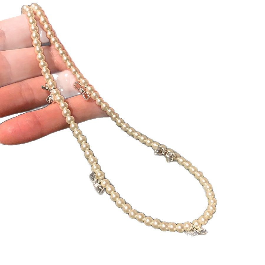 Bow pearl necklace, women's light luxury, niche design sense, simple and versatile neckchain, collarbone chain Item Picture
