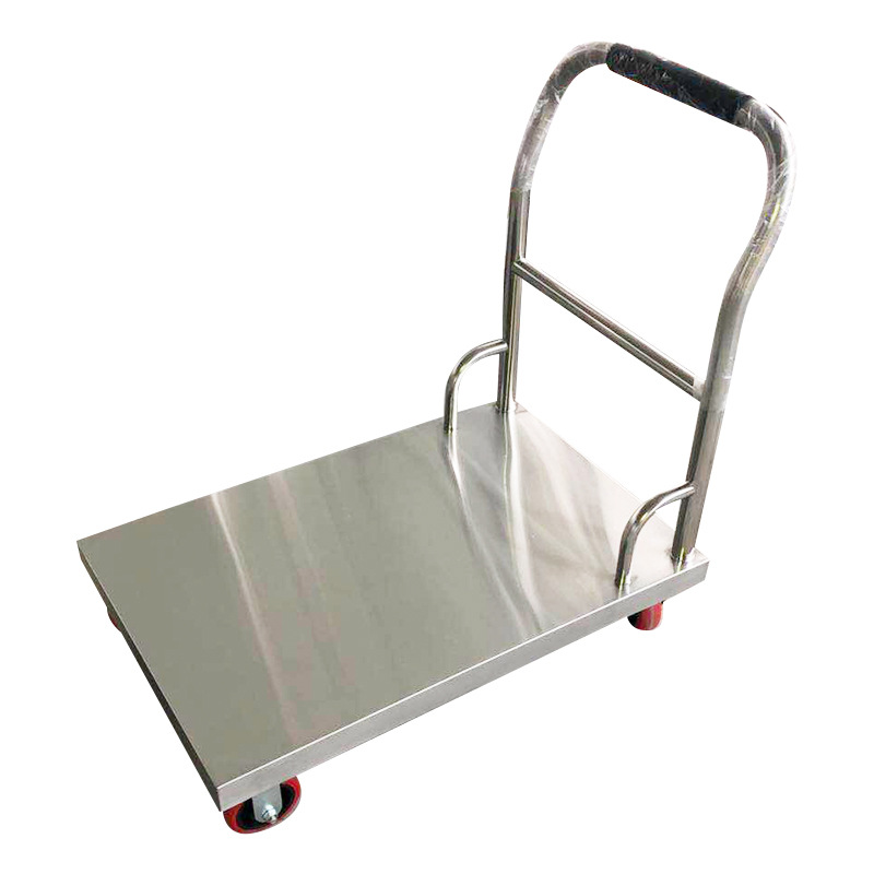Multi-purpose stainless steel trolley, special stainless steel flat trolley, universal wheel logistics flat trolley full figure