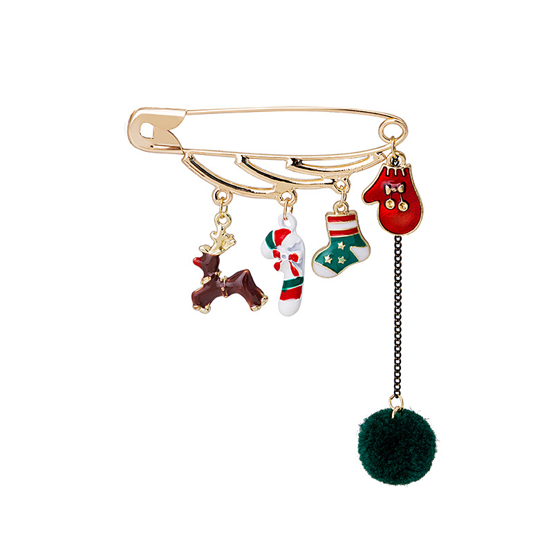 New Japanese and Korean creative Christmas tassel fur ball brooch Snowman reindeer walking stick gloves pin collar pin Item Picture