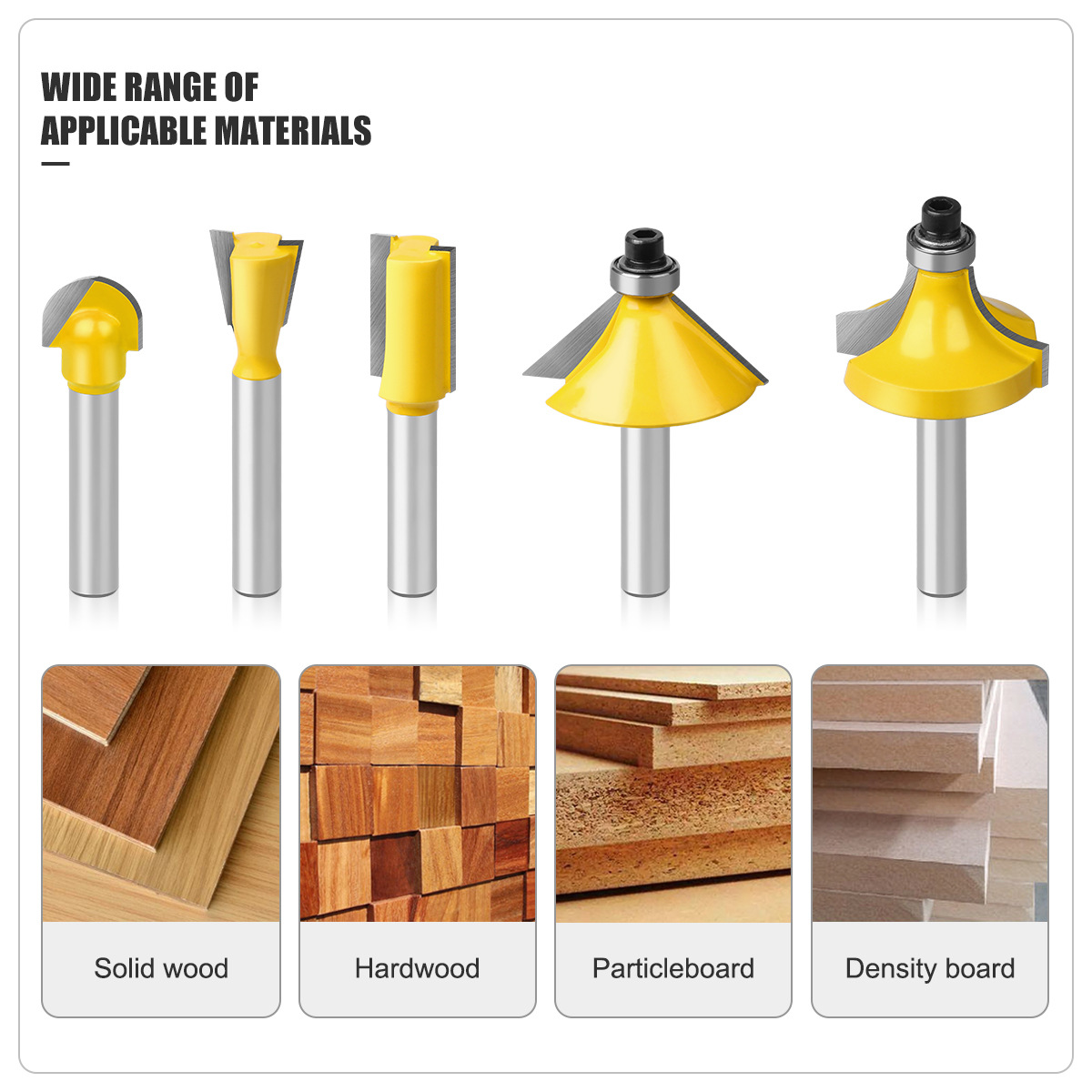 1/4 handle 15-piece set of British standard woodworking milling cutter set, edge trimming machine cutter head, bakelite milling machine, engraving machine, milling cutter, edge trimming cutter Application Scenario