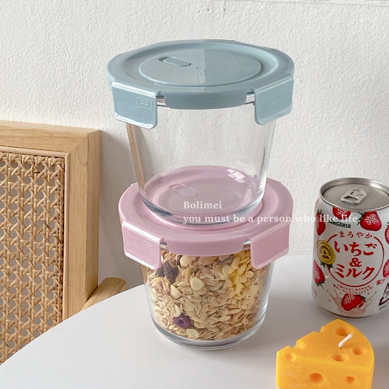Bolimei high borosilicate glass fresh-keeping bowls with LIDS, sealed salad bowls, soup buckets, student lunch boxes, environmentally friendly details Picture