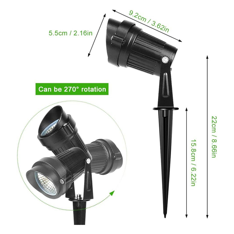 COB outdoor waterproof tree lamp 3W / 5W with brim and bevel high-voltage Euro standard 85-265v plug-in tree lamp Specification drawing