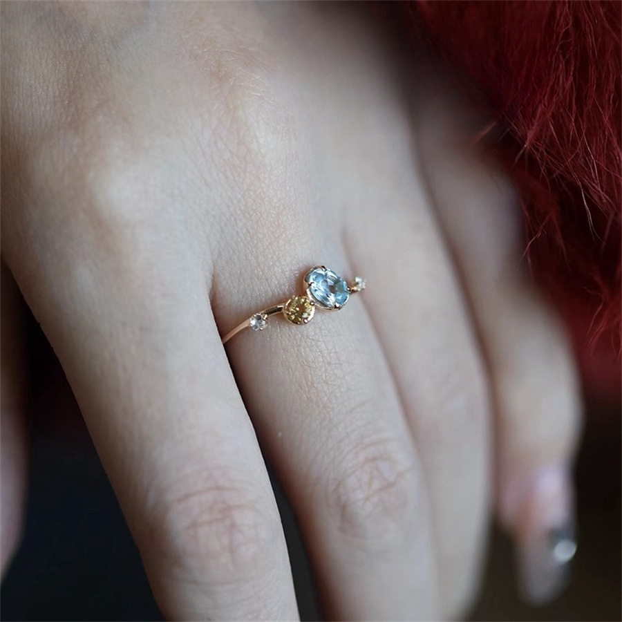Sea salt, ice lemon water, yellow crystal, sapphire ring, Japanese style, light luxury, high-end, niche design, versatile open ring details Picture