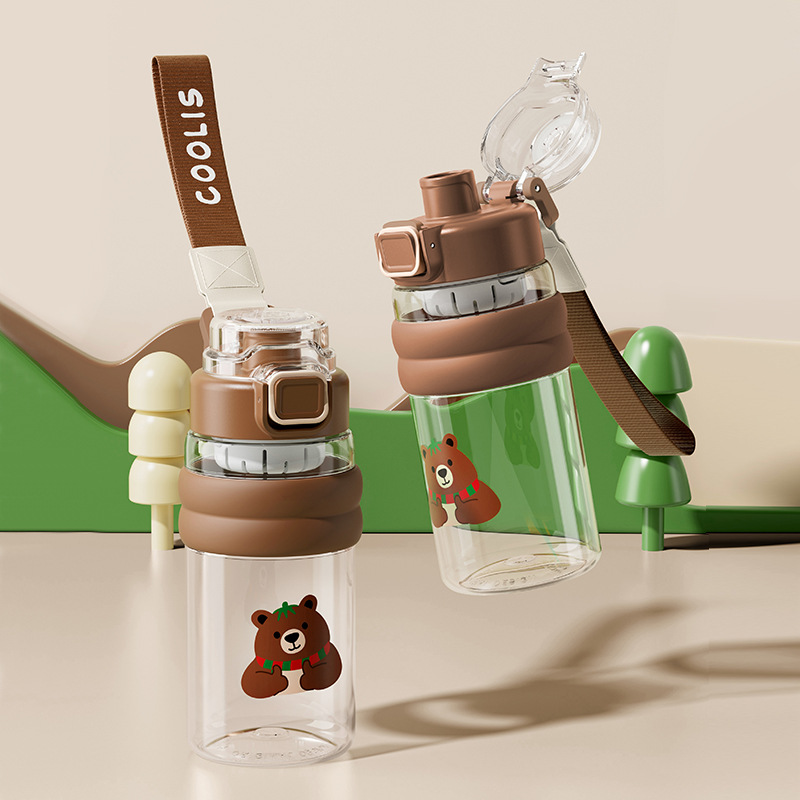 Cute scarf bear TRitan water cup, student cartoon plastic straw cup, summer high appearance level sports water cup for girls Application Scenario