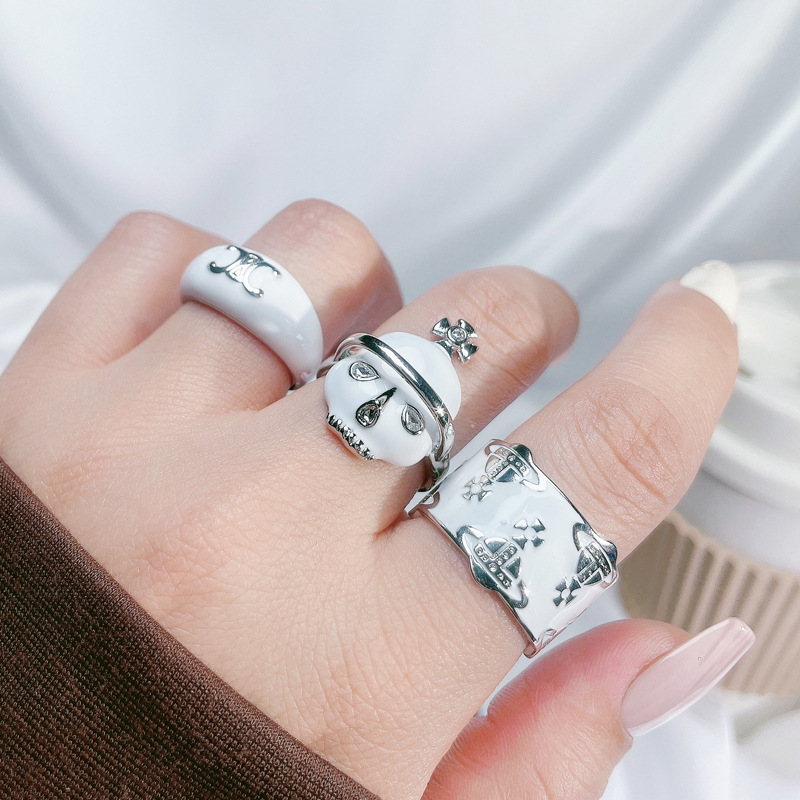 Simple and fashionable white series glazed open ring, irregular sweet and cool fashion, ins cold style niche ring Specification drawing