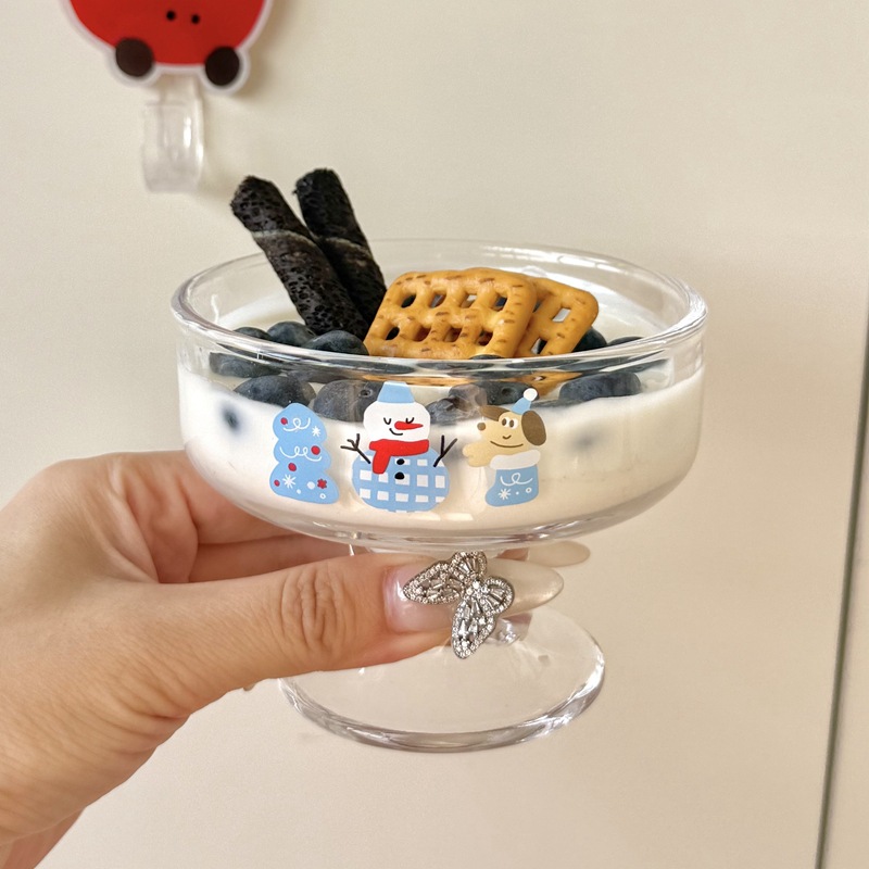 Ins-style winter snowman puppy Christmas atmosphere glass cup ice cream cup Teenage girl ice cream cup glass cup full figure