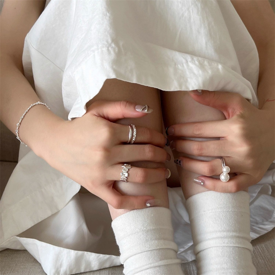 S925 sterling silver texture double-layer line irregular ring, women's personalized and fashionable index finger ring, niche design simple ring Item Picture