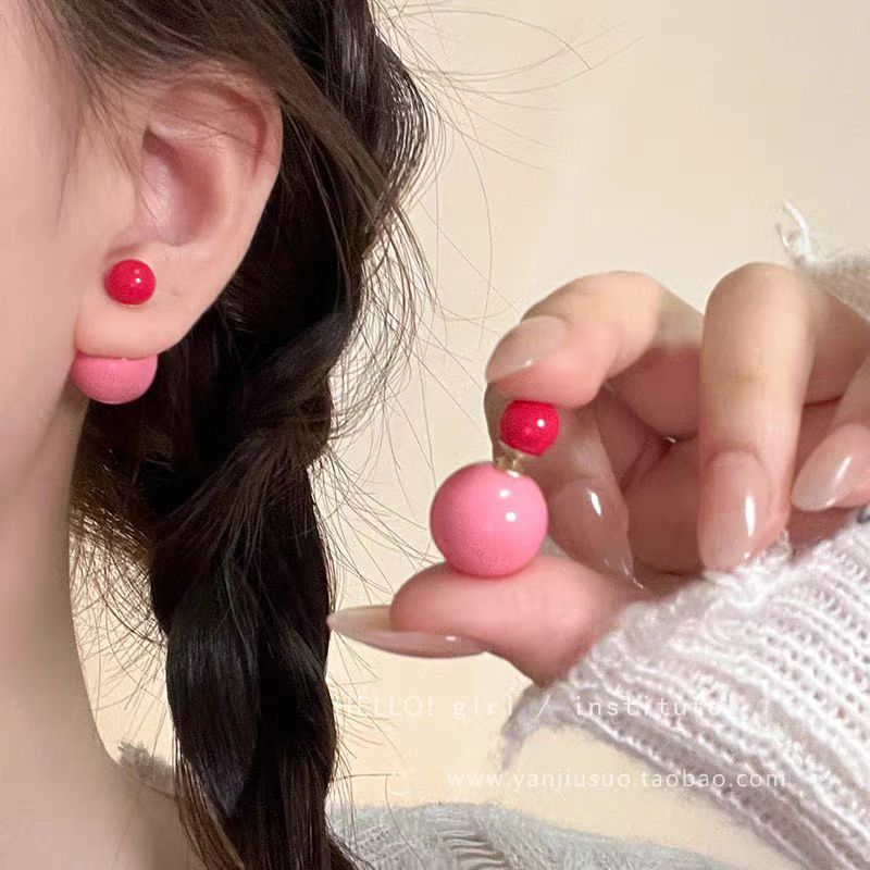 Pink bubble Korean niche design, cute and playful stud earrings, new sweet earrings for women full figure