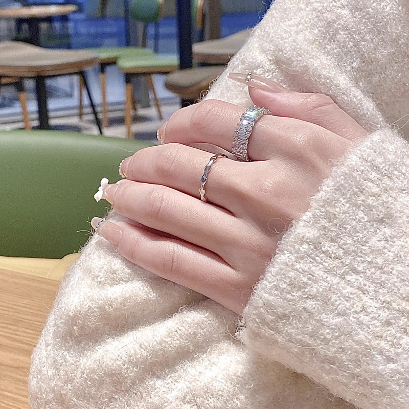 French light luxury, niche design, unique open ring for women, full diamond zircon, cold and elegant style, simple and fashionable ring details Picture