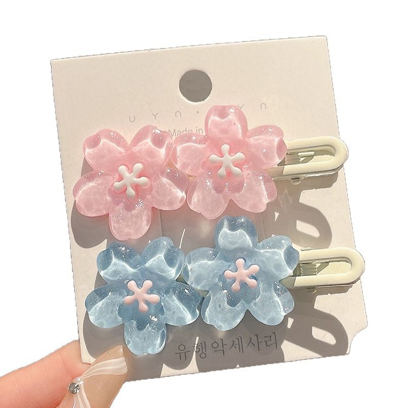 Teenage pink cherry blossom hair clips, sweet spring broken hair clips, high-end side clips, niche style, bangs hair clips Item Picture