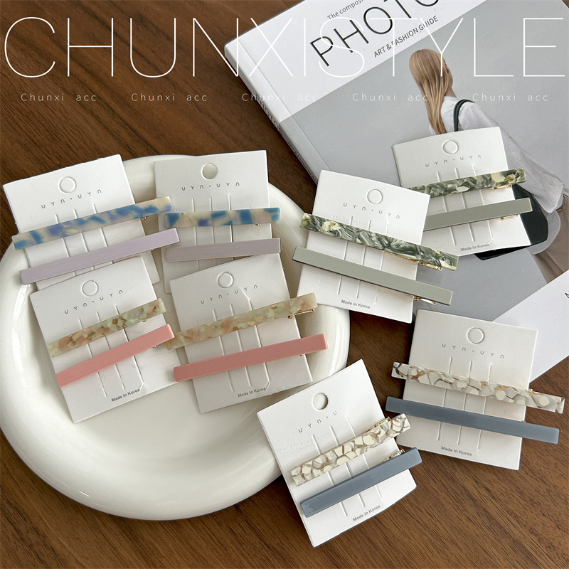 Acetic acid fresh and clean bangs clips, women's hair clips, one-line duckbill clips, high-end side hair clips, headwear and top clips full figure