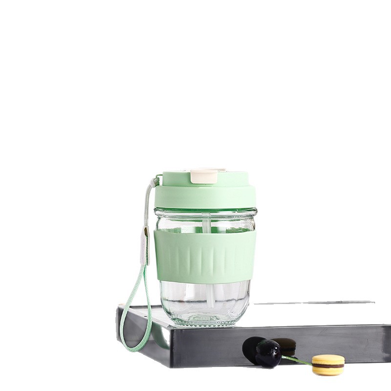 Transparent glass double-drinking cup, summer high appearance level water cup, large-capacity straw cup, office coffee cup, gift cup Item Picture