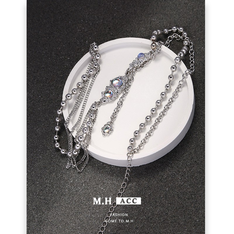 Moonstone irregular tassel necklace, simple Korean cold style sweater chain, women's high-end cross-border fashion necklace Specification drawing