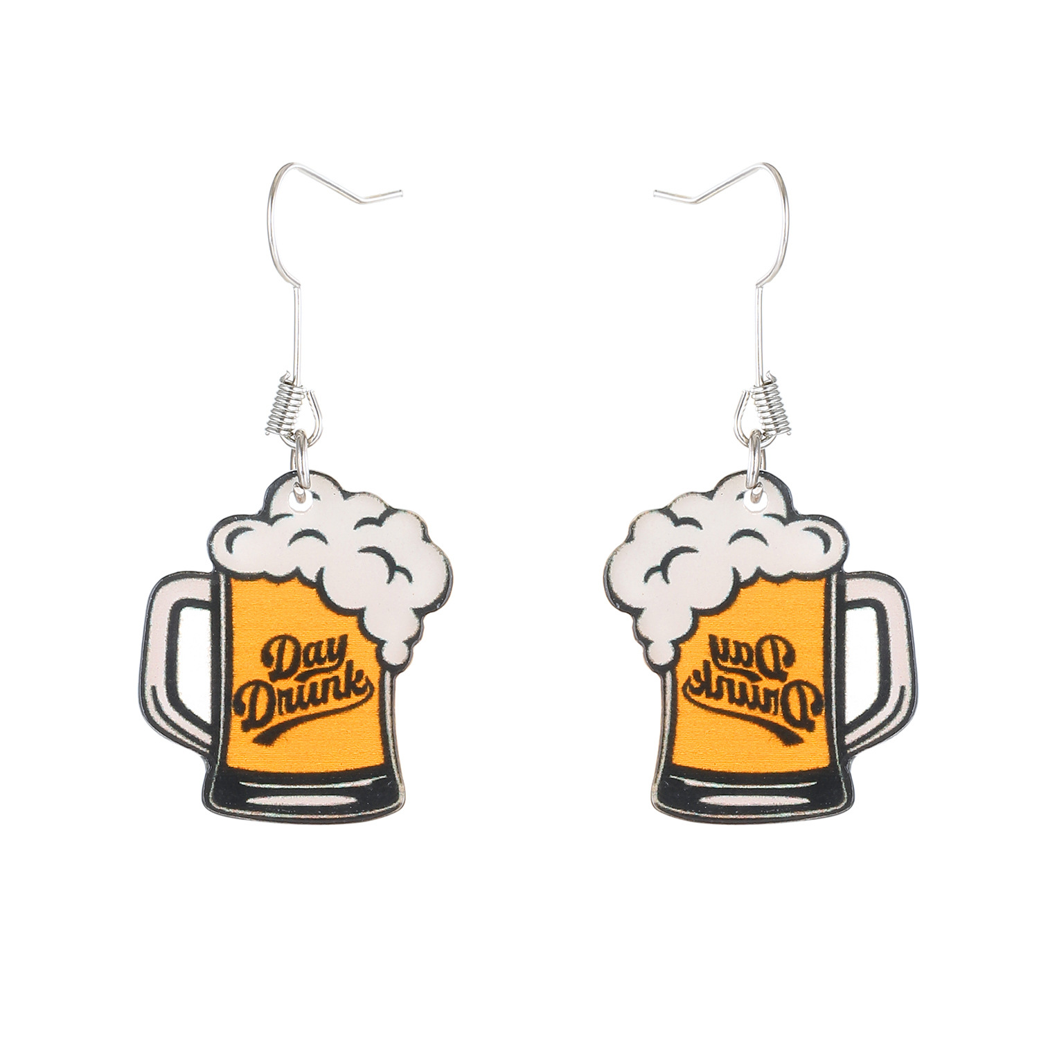 Cross-border new faux beer earrings, women's creative design acrylic European and American style earrings, wholesale of Beer Festival earrings Item Picture