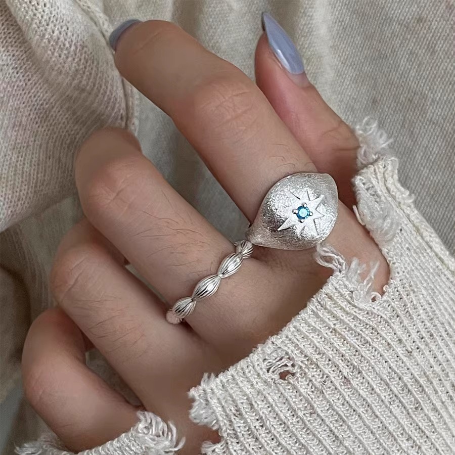 925 sterling silver, the same brushed blue zircon octagonal ring for women, a niche design with a high-end feel and gold engraving craftsmanship details Picture