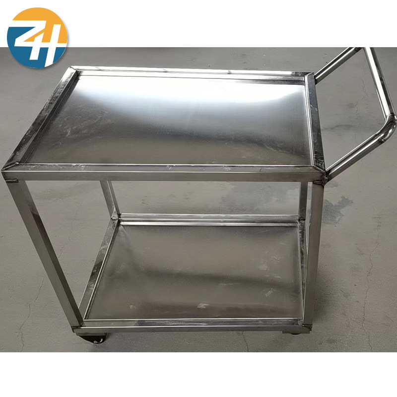 Factory wholesale 304 stainless steel trolleys, hotel and catering tools, transportation and handling stainless steel double-layer trolleys details Picture