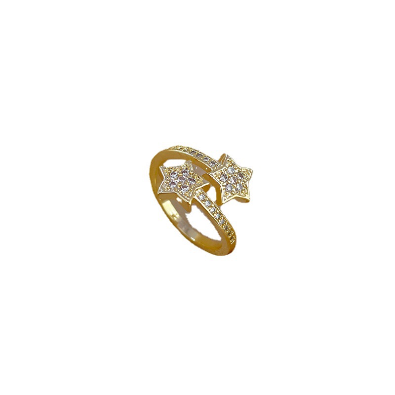 【 Real gold electroplating 】 Open five-pointed star fashionable slightly inlaid light luxury ring index finger ring, the same style as the Internet celebrity, cold style Item Picture