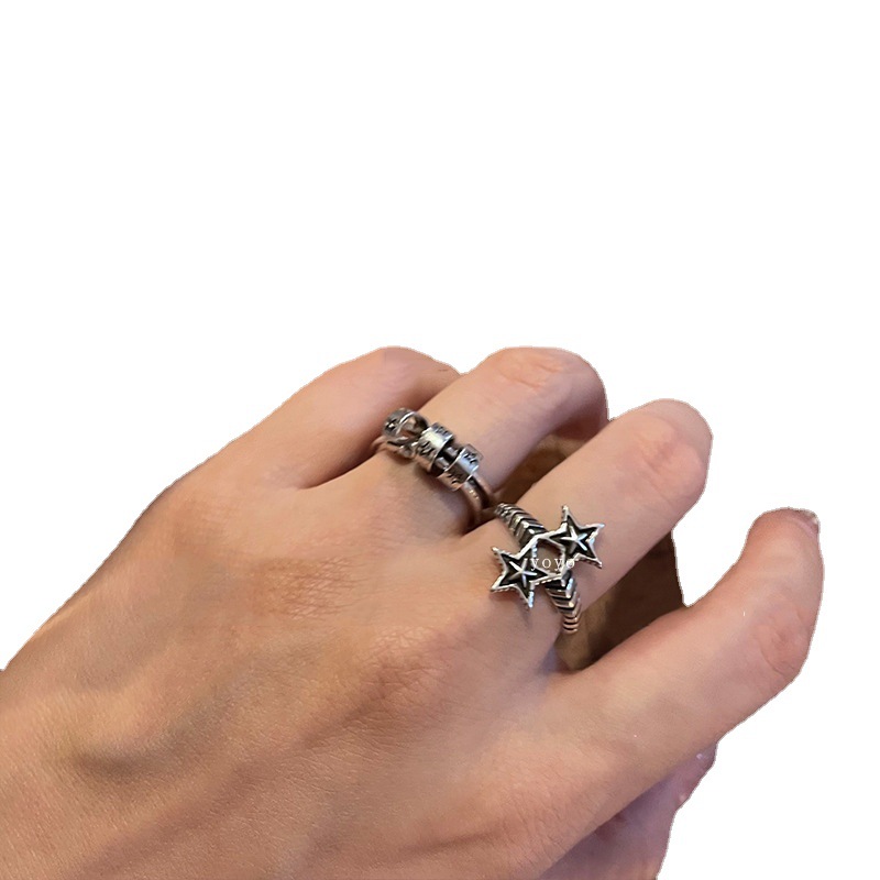Korean retro, aged, niche and unique hollowed-out five-pointed star silver vintage ring for women on Instagram with adjustable opening Item Picture