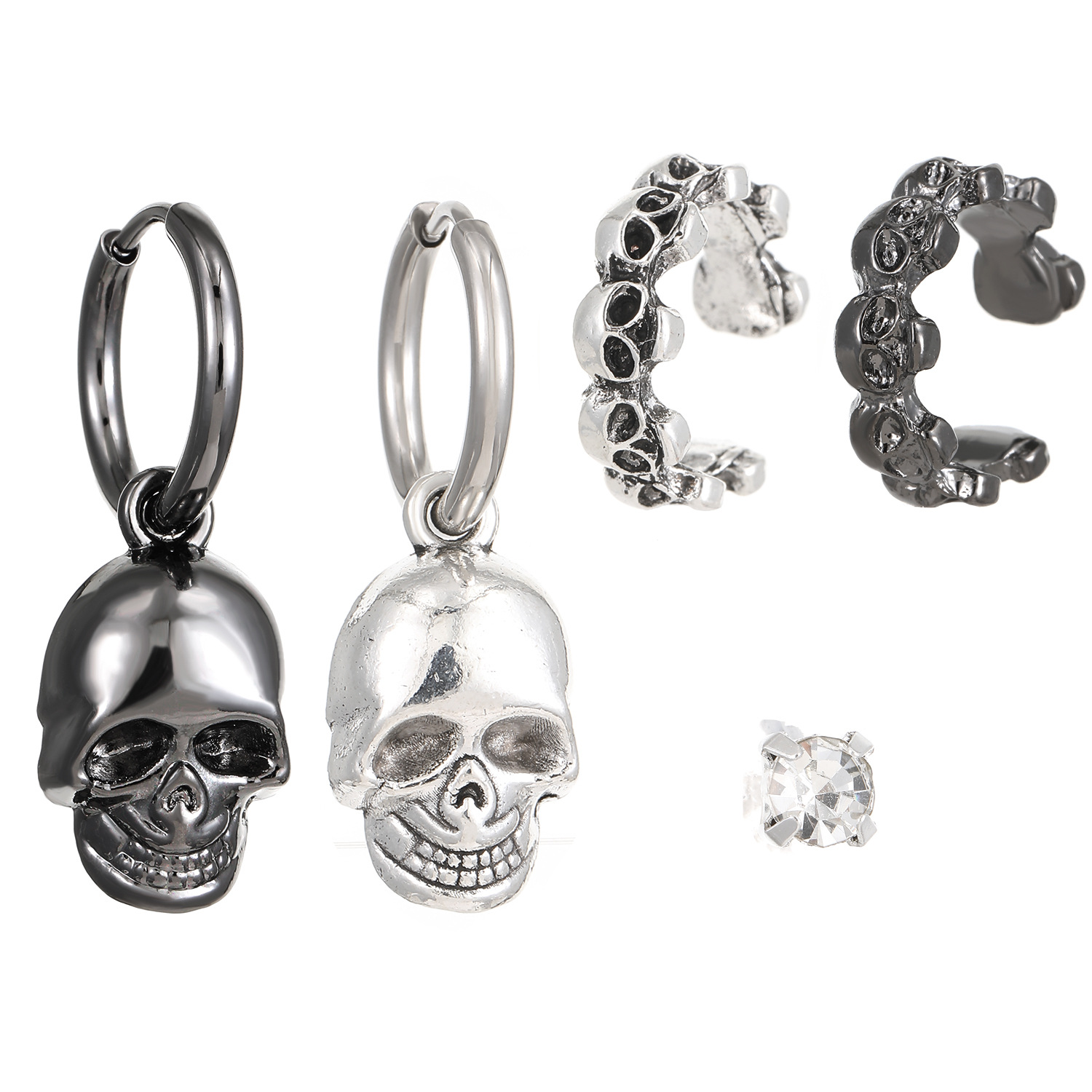 European and American cross-border dark earrings, men's ear clips, Gothic punk hip-hop personality ear bone clips, ear stud sets, women's earrings Item Picture