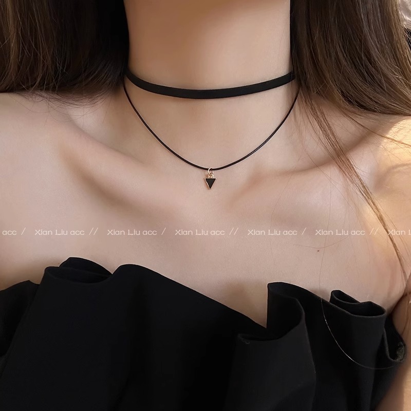 Black choker necklace, collar, collarbone chain, women's niche and simple design necklace, versatile and decorative wholesale Specification drawing