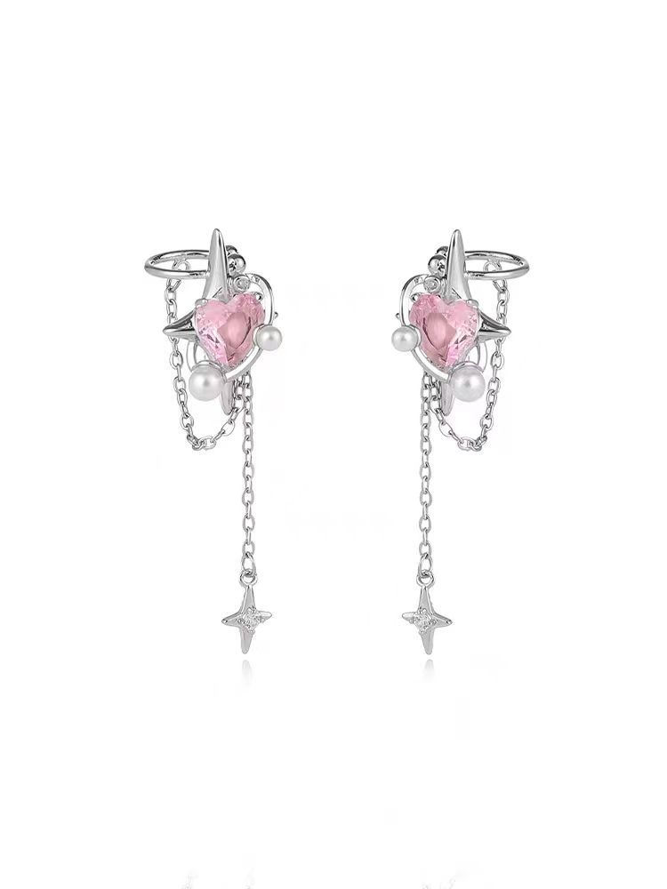 Korean-style trendy zircon heart-shaped star-shaped tassel ear bone clips for women's ins, with a unique and versatile design that is simple and individual Item Picture