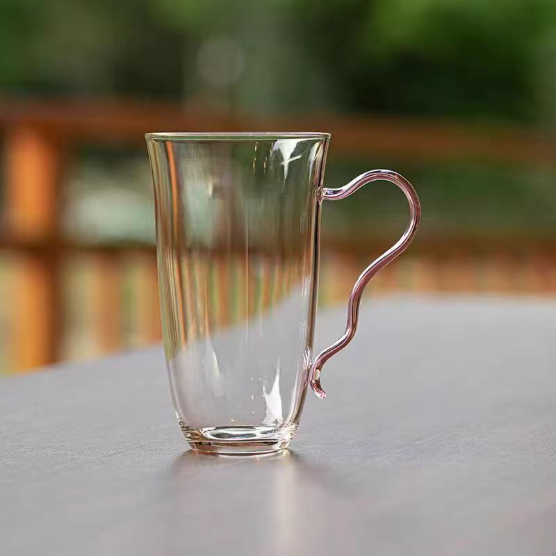 Colorful handle green tea cup, high borosilicate glass cup, household Gongfu tea set, juice cup, high appearance level, colorful handle green tea cup details Picture
