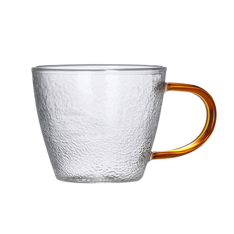 Wholesale high-quality hammered glass cups, household drinking cups that can be heated directly over an open flame, thickened colored handles, small tea cups and tasting cups Item Picture