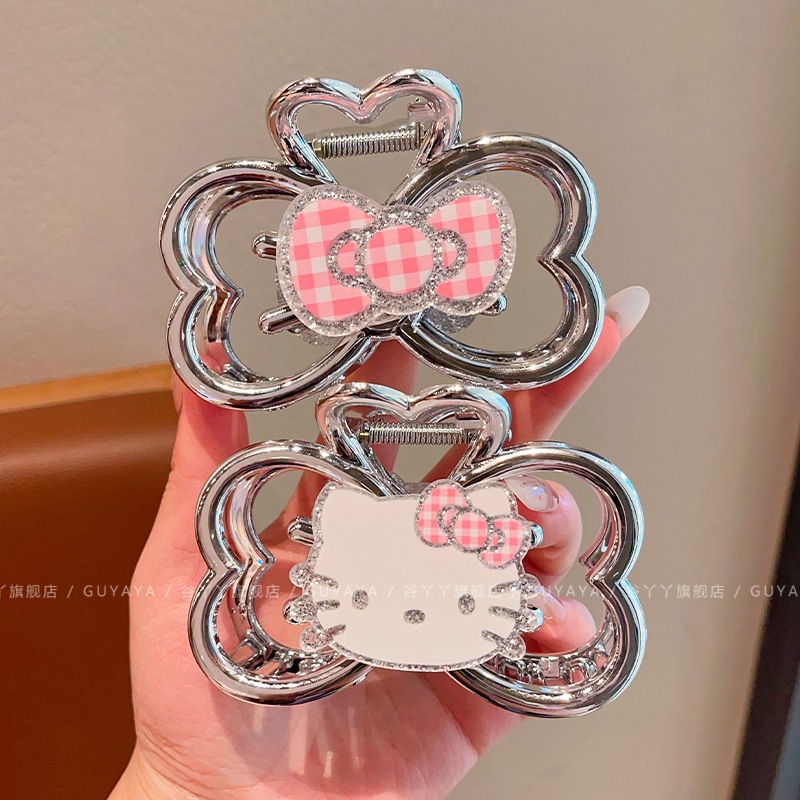 Sweet and girlish silver tk cat hairpin, cute glitter shark clip, HelloKitty cartoon scratch-off new style Specification drawing