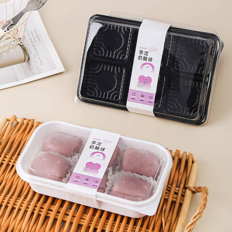 Taro paste cheese ball packing box, 6 pieces, snow cream, mochi cookies, cream puffs, pastry box, transparent Western pastry packaging Application Scenario