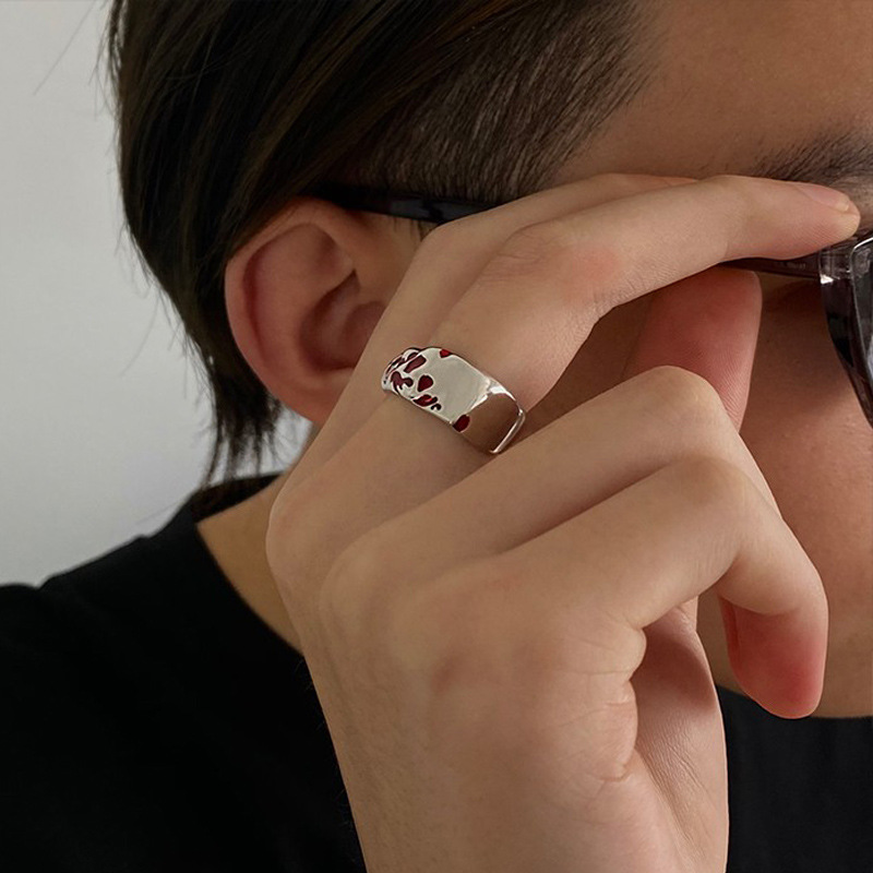 A niche design of a red-spotted glazed open ring for women on Instagram, with a cool and unique hip-hop style details Picture