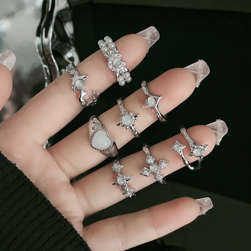 Irregular starlight, simple opal, fashionable open ring, women's niche design sense, light luxury, versatile and personalized ring Specification drawing