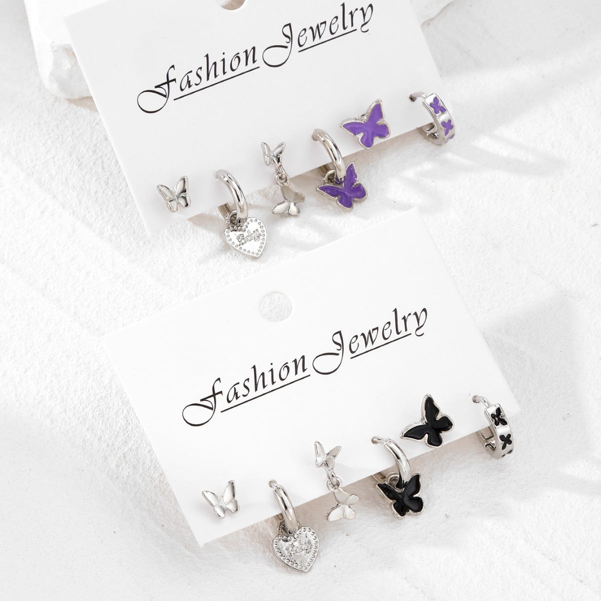 New cross-border butterfly stud earrings, heart-shaped ear buckles, fresh and sweet alloy earring set, butterfly enamel drop glaze earrings Specification drawing