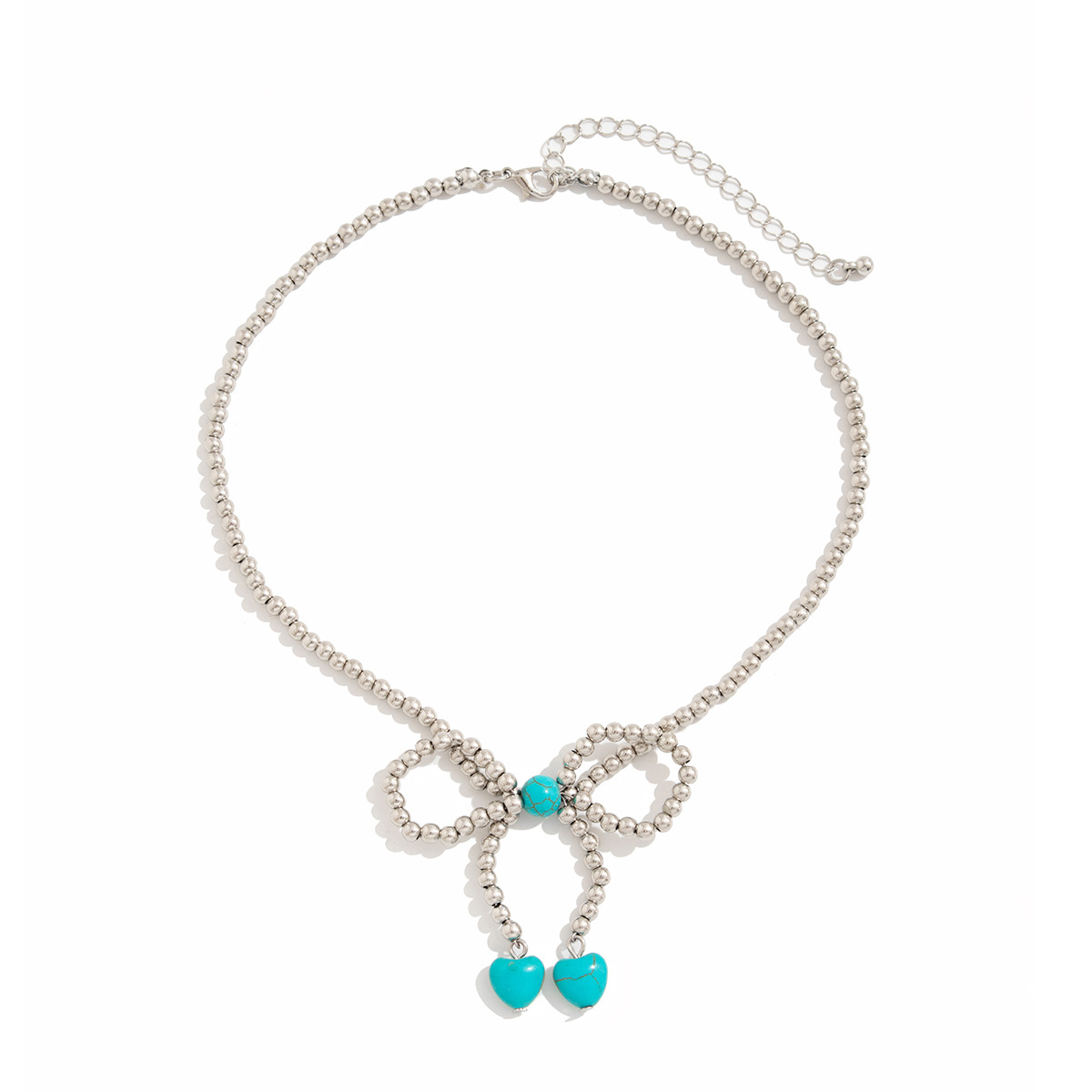 European and American cross-border jewelry, ins style bow turquoise pendant Necklace, simple CCB beaded Necklace new style Item Picture