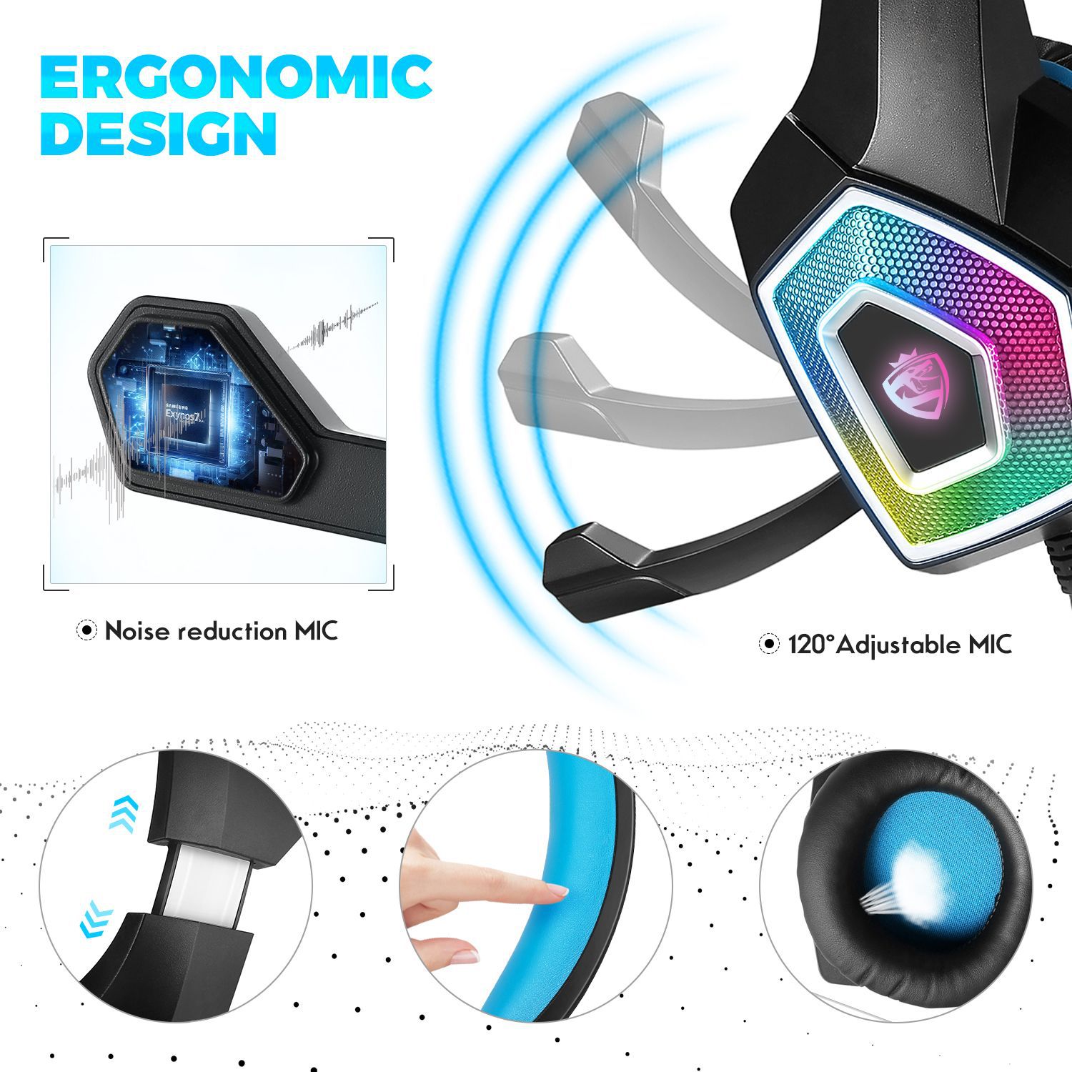 Cross-border V1 over-ear gaming headphones, RGB seven-color wired headphones, subwoofer headset, PS4 gaming PUBG Application Scenario
