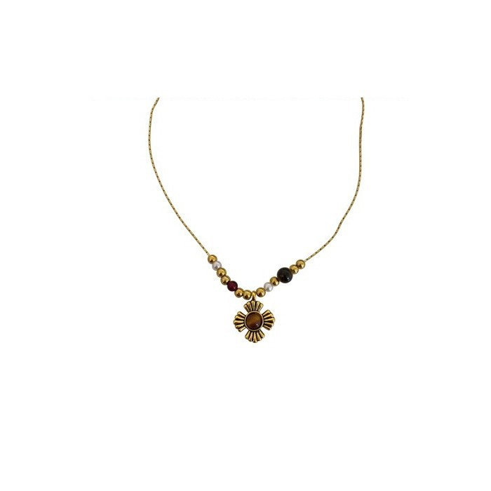 Yadan-style sunflower tiger's eye stone layered necklace accessory for women's autumn and winter retro light luxury sweater chain necklace Item Picture