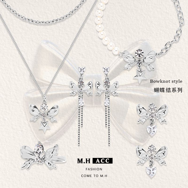 Cold style bow earrings 925 autumn/winter, simple design sense earrings, high-end sense, niche original stud earrings wholesale full figure