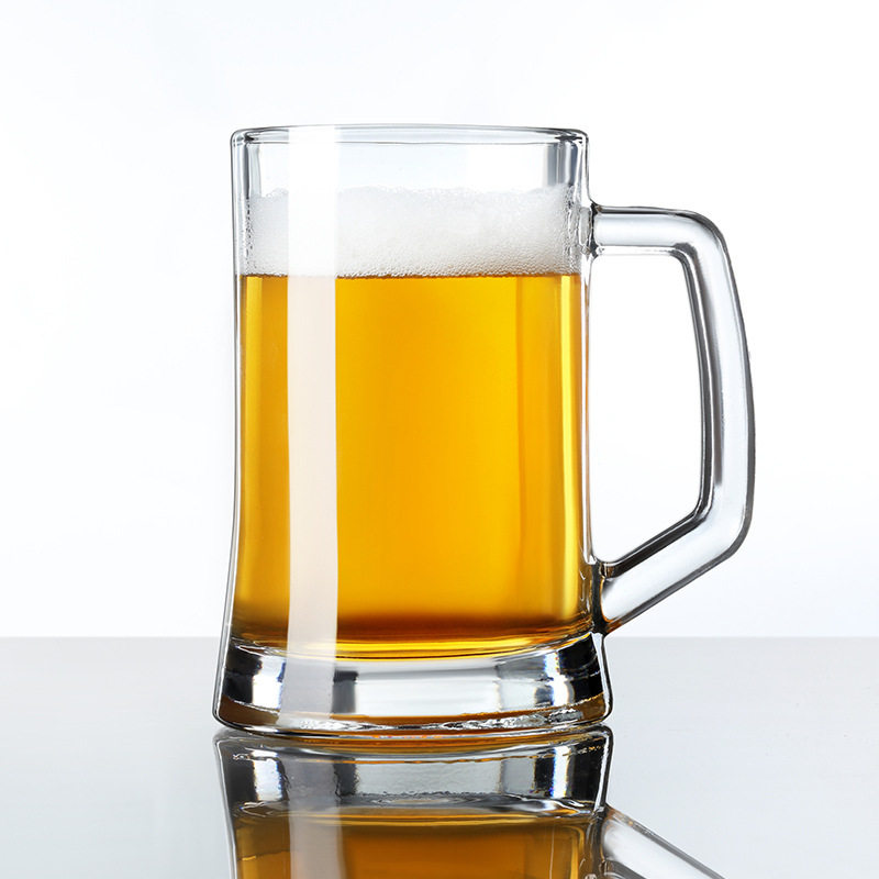 1L glass beer mug with handle, large-capacity hero cup, 1000ml draft beer cup, thickened glass handle cup full figure
