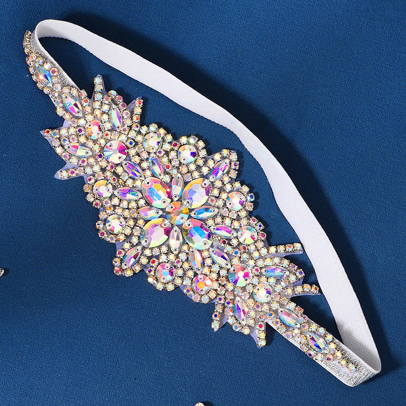 AB color diamond hand-sewn bride headband, Middle Eastern exotic style headwear, daily wide edge exaggerated light luxury diamond-encrusted elastic hair band details Picture