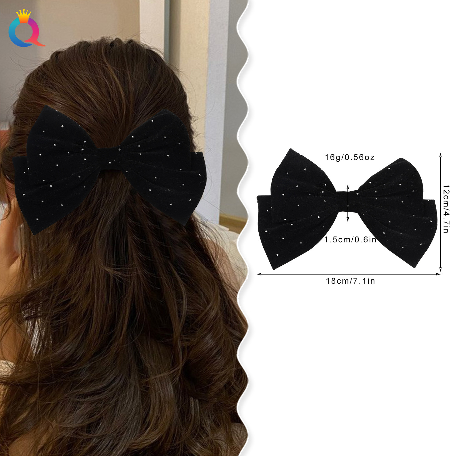 Qiyue Cross-border Korean velvet diamond bow tie, hair clips, duckbill clips, hair curls, back of the head, spring clips, hair accessories wholesale details Picture
